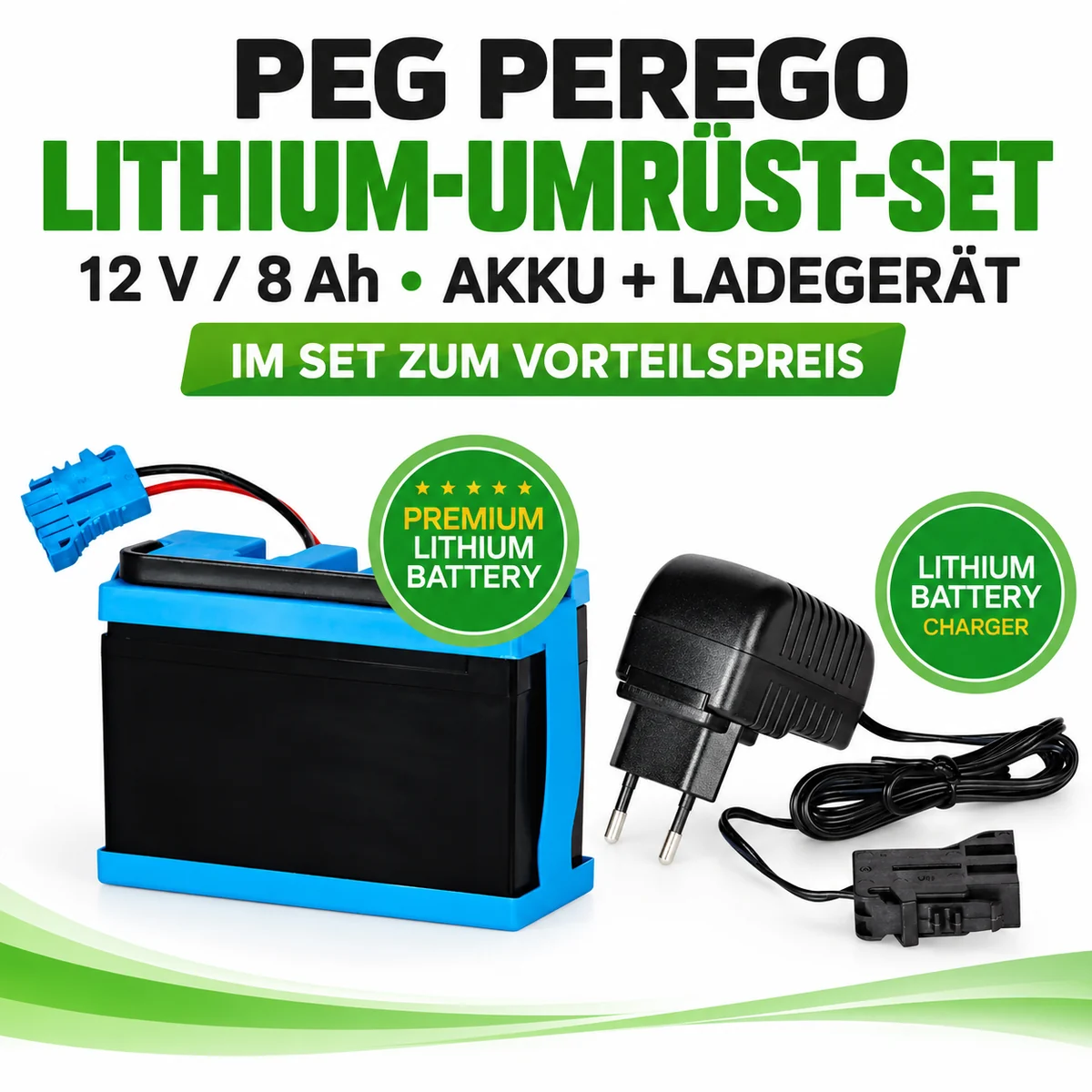 Peg Perego Lithiová sada pro přestavbu 12 V / 8 Ah – baterie včetně nabíječky